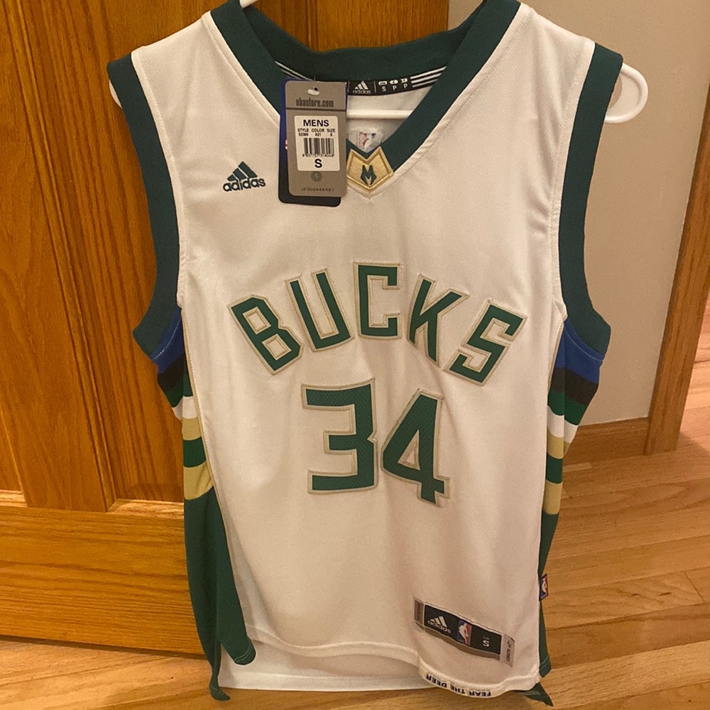 BRAND NEW! Mens small Milwaukee Bucks- Antetokounmpo Adidas/ NBA jersey